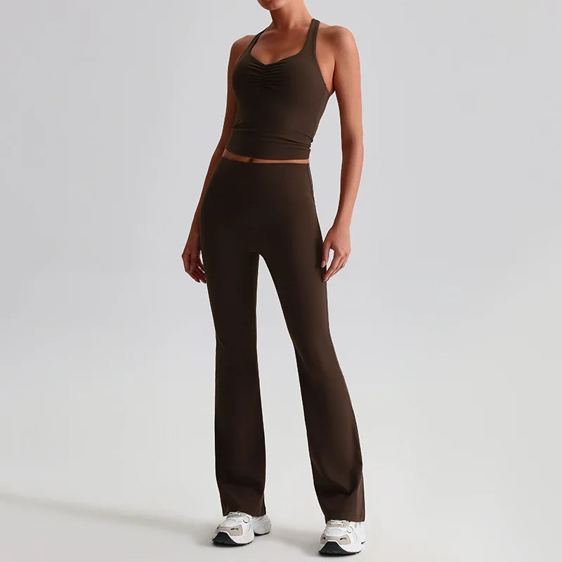 Ensemble Yoga & Fitness – Legging Évasé + Brassière Cross | Confort, Style & Performance