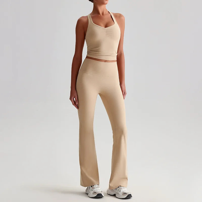 Ensemble Yoga & Fitness – Legging Évasé + Brassière Cross | Confort, Style & Performance