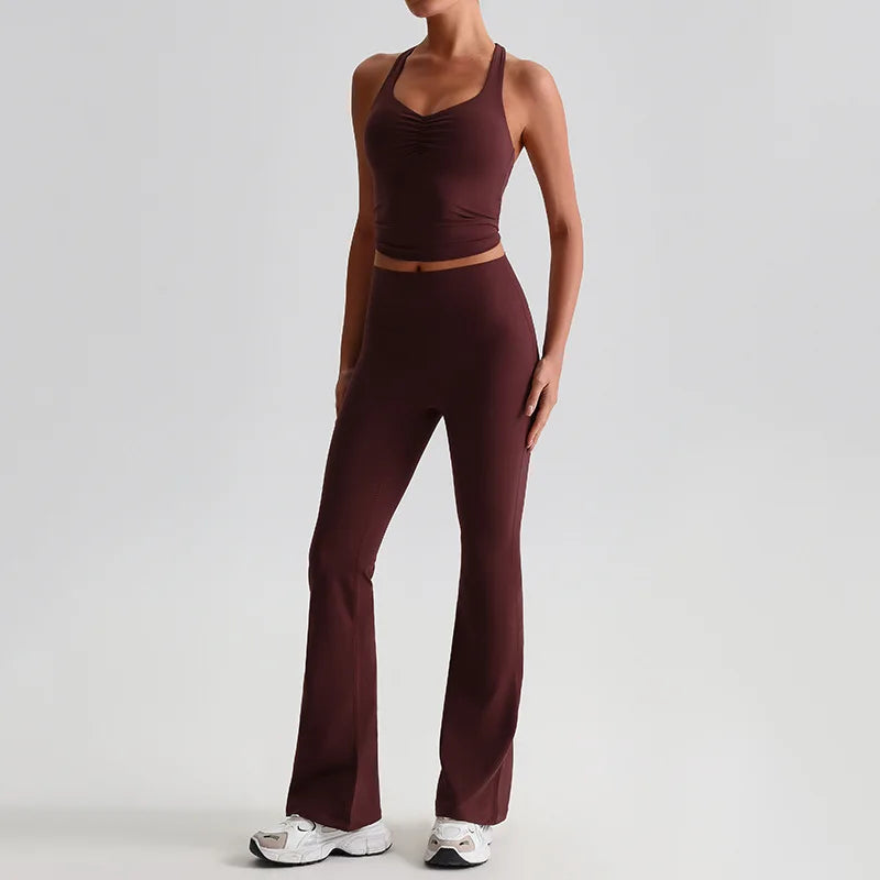 Ensemble Yoga & Fitness – Legging Évasé + Brassière Cross | Confort, Style & Performance