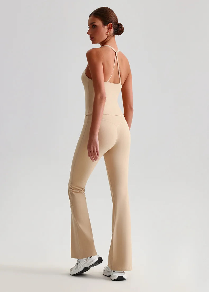 Ensemble Yoga & Fitness – Legging Évasé + Brassière Cross | Confort, Style & Performance