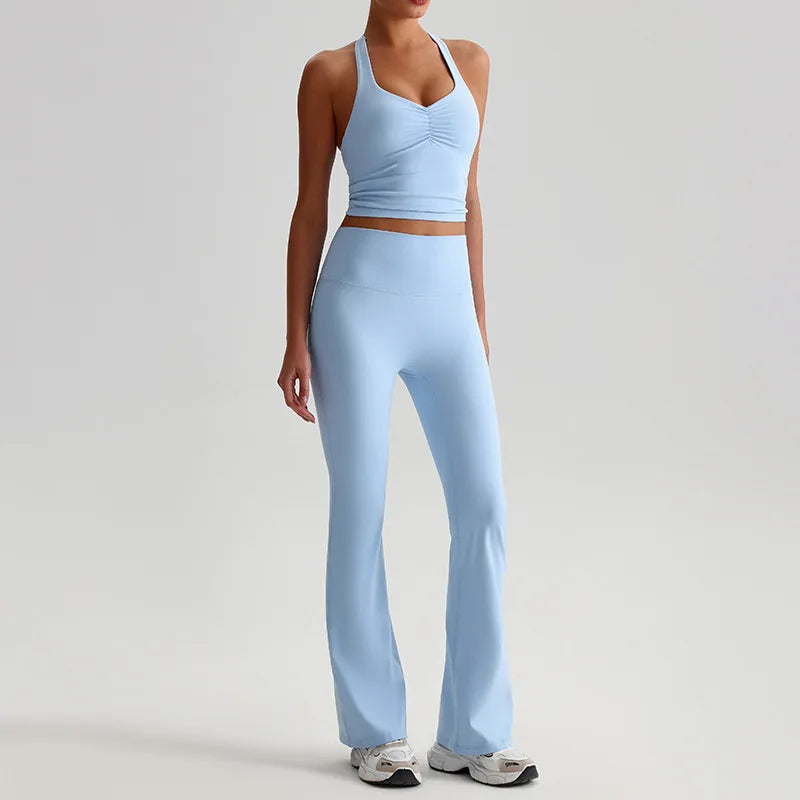 Ensemble Yoga & Fitness – Legging Évasé + Brassière Cross | Confort, Style & Performance