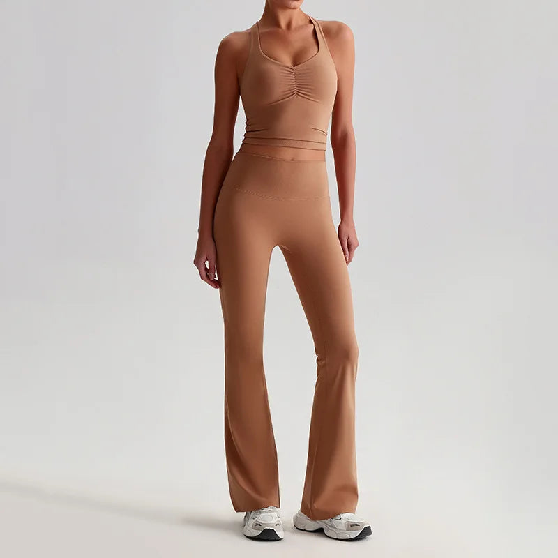 Ensemble Yoga & Fitness – Legging Évasé + Brassière Cross | Confort, Style & Performance