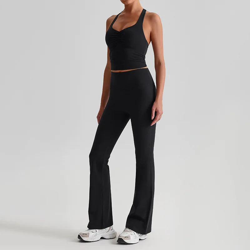Ensemble Yoga & Fitness – Legging Évasé + Brassière Cross | Confort, Style & Performance