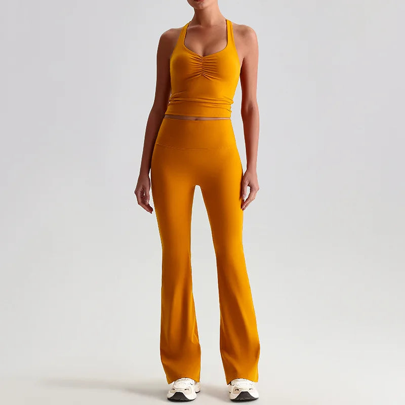 Ensemble Yoga & Fitness – Legging Évasé + Brassière Cross | Confort, Style & Performance