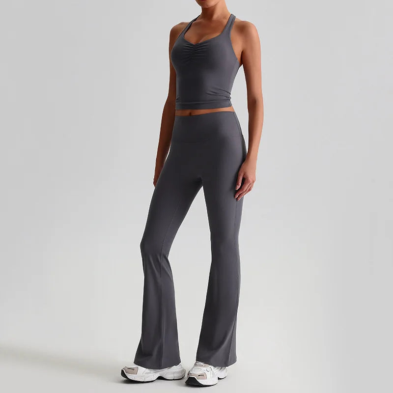 Ensemble Yoga & Fitness – Legging Évasé + Brassière Cross | Confort, Style & Performance